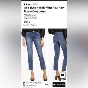 Wit & Wisdom ‘Ab Solution’ High Waist Raw Hem Skinny Crop Jeans, Size 0